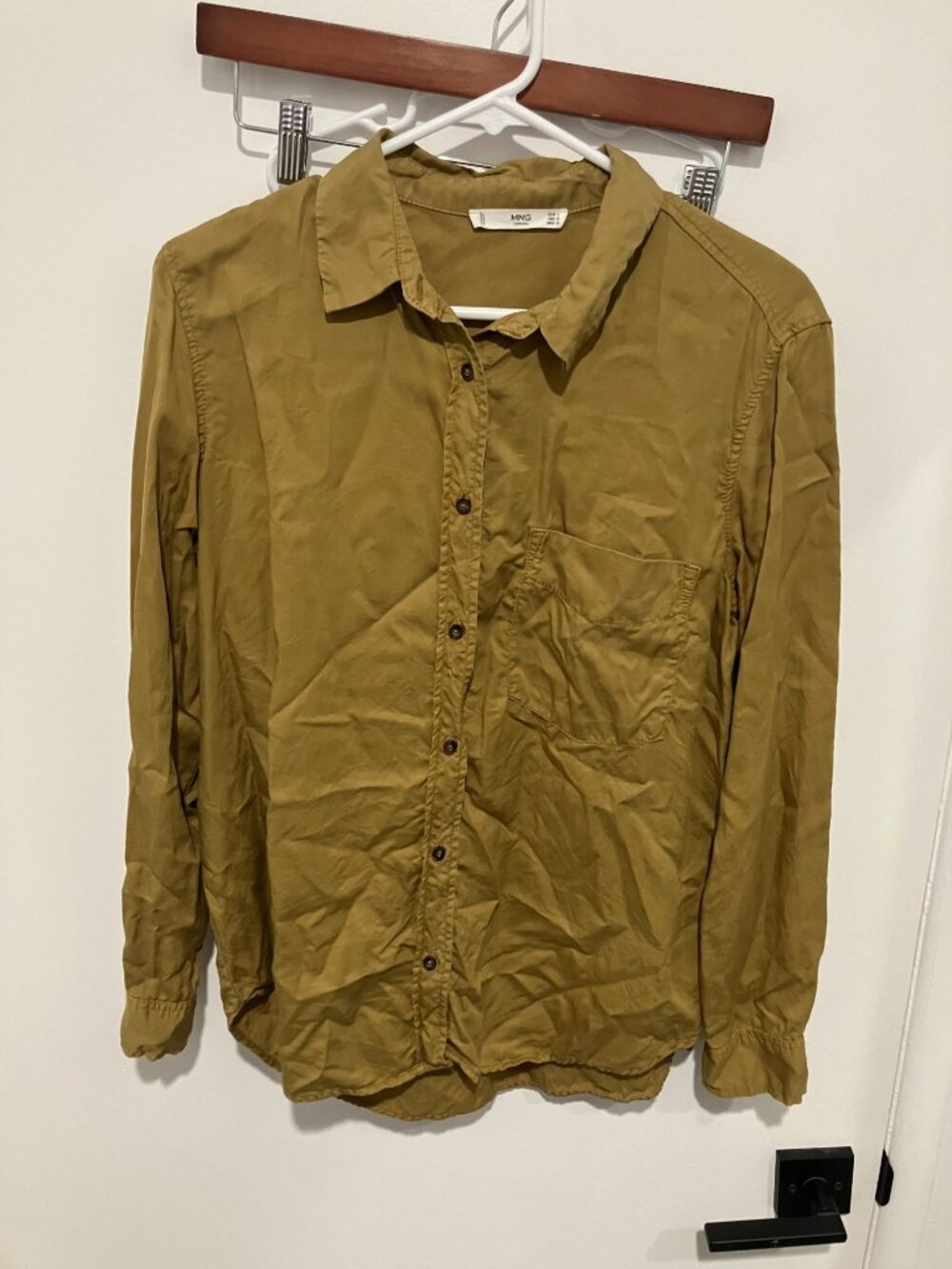 Mango Women's Mustard Yellow Long Sleeve Button Down Shirt Size 8